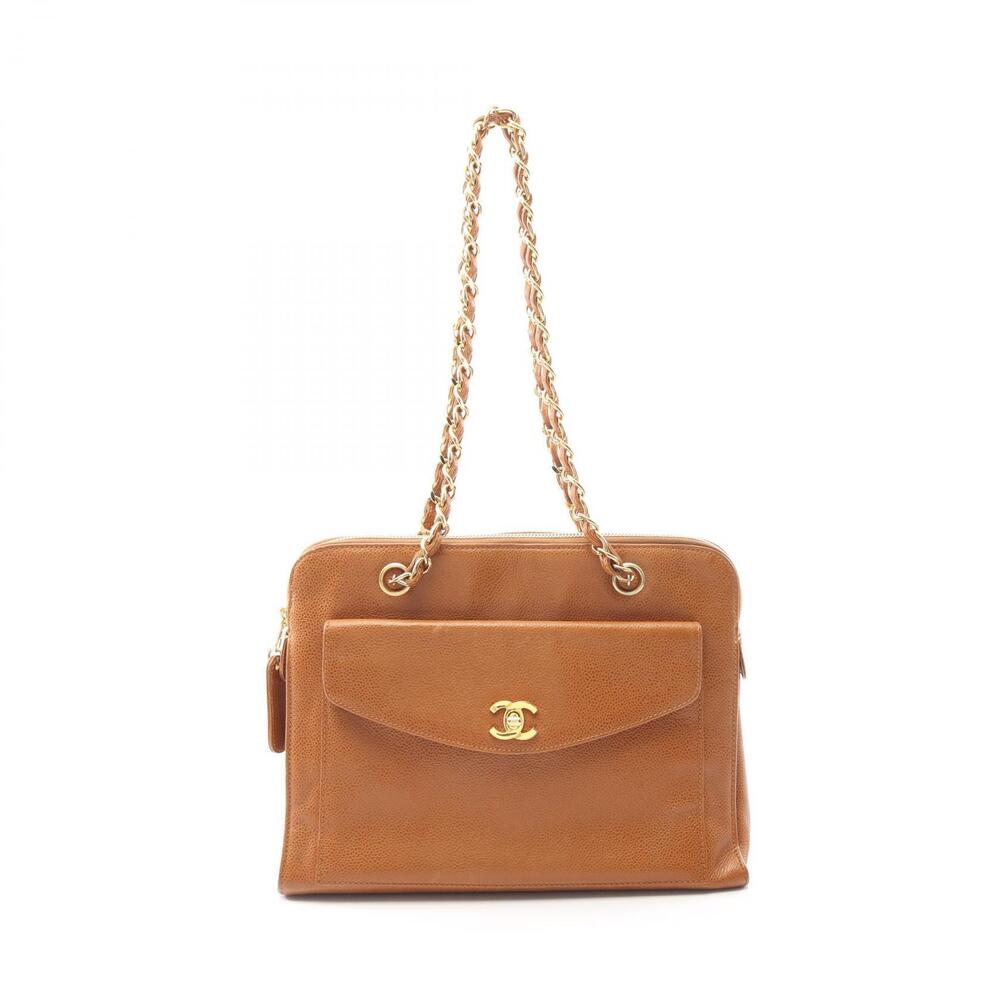 Chanel Coco Mark Tote Bag Calfskin Cowhide Brown